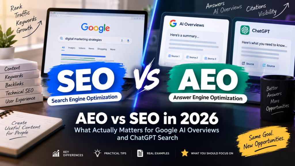 AEO vs SEO 2026 for Google AI Overviews and ChatGPT Search