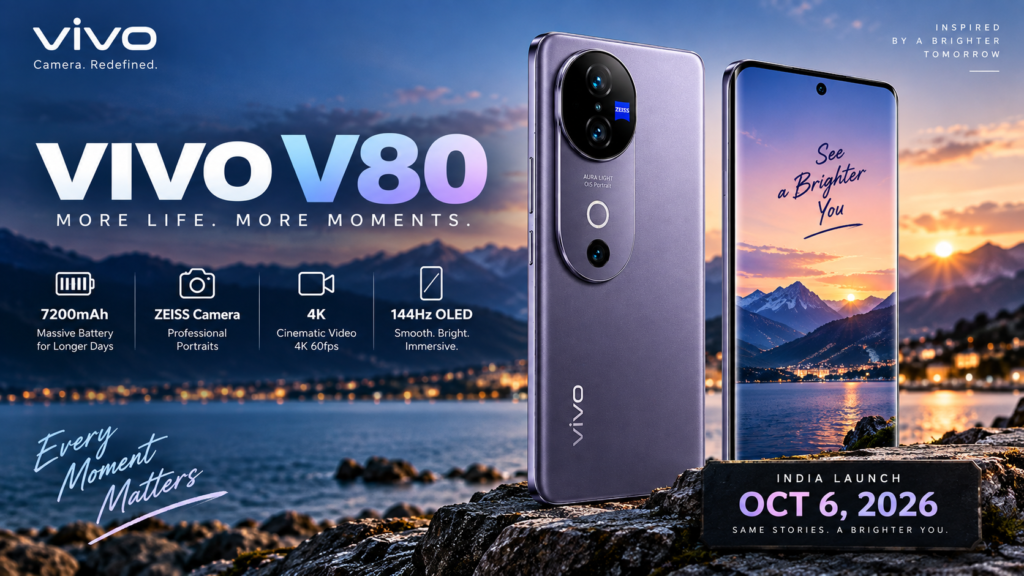 Vivo V80 India launch date specifications ZEISS camera 7200mAh battery and features