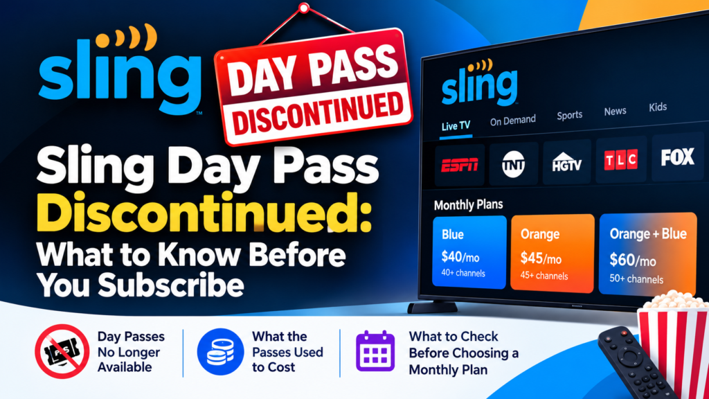 Sling Day Pass discontinued notice and monthly streaming plan